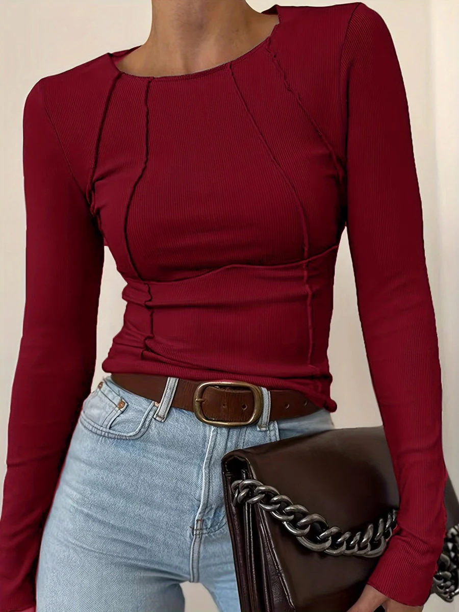 Navel Solid Color Long sleeve Blouse - Image 4