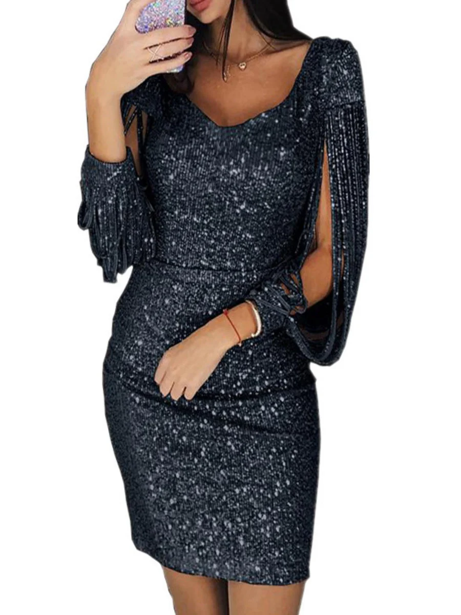 V-neck Tassel Bodycon Mini&Short Dresses - Image 2