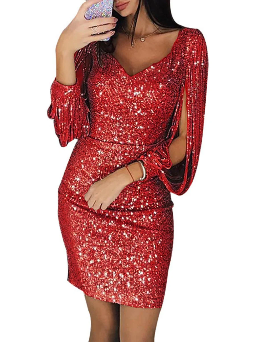 V-neck Tassel Bodycon Mini&Short Dresses - Image 4