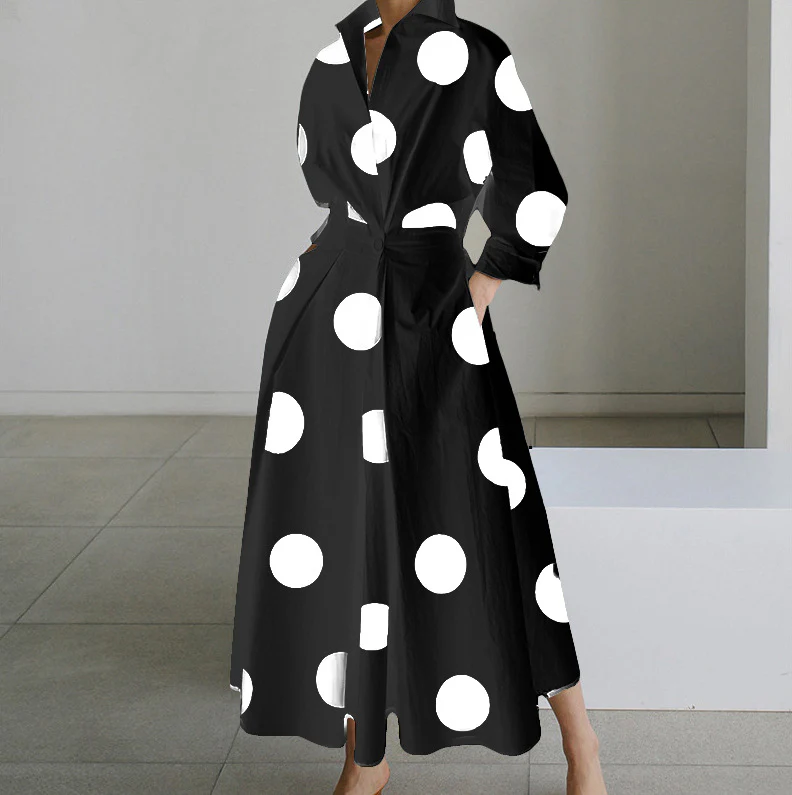 Long-sleeved V-neck Printed Maxi Dresses - Image 2