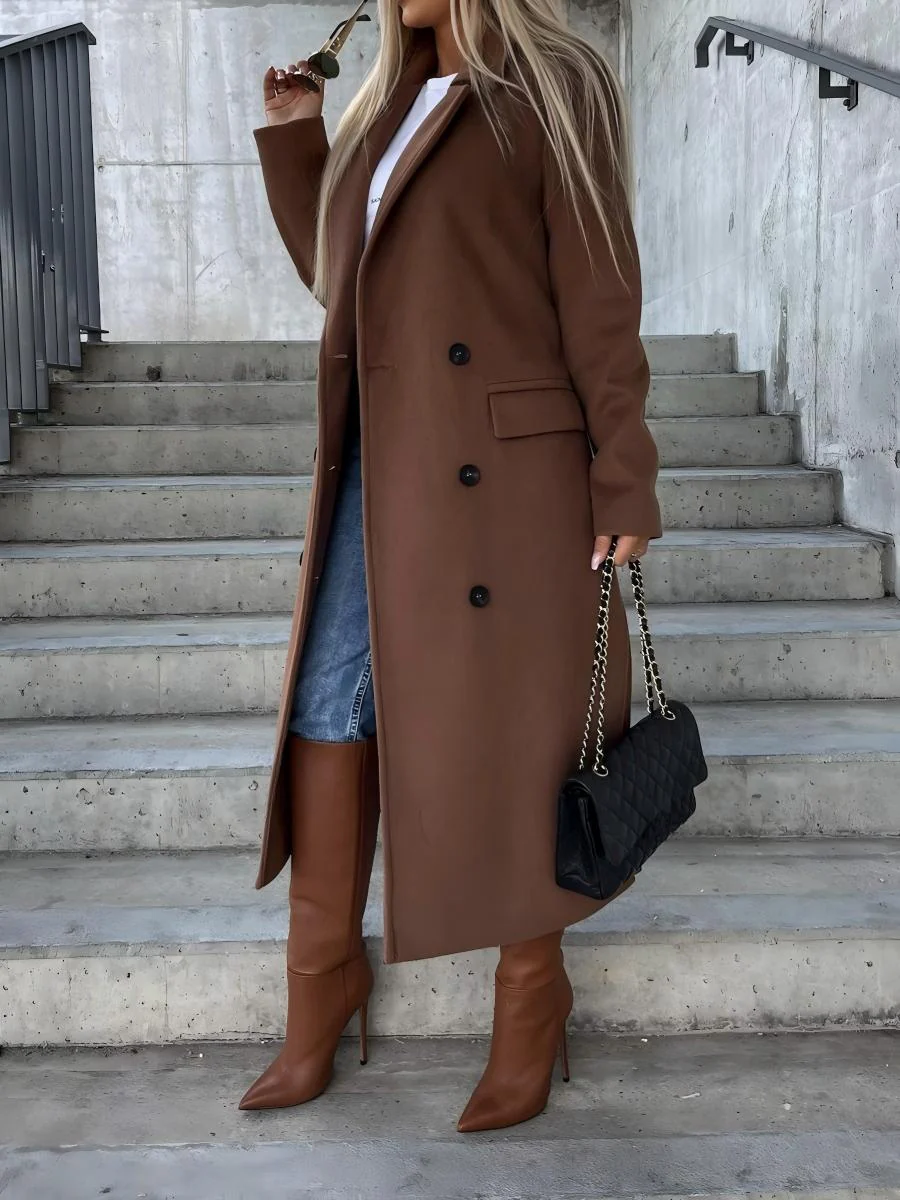 Simple Long-sleeved Lapel Button-down Woolen Coat - Image 12