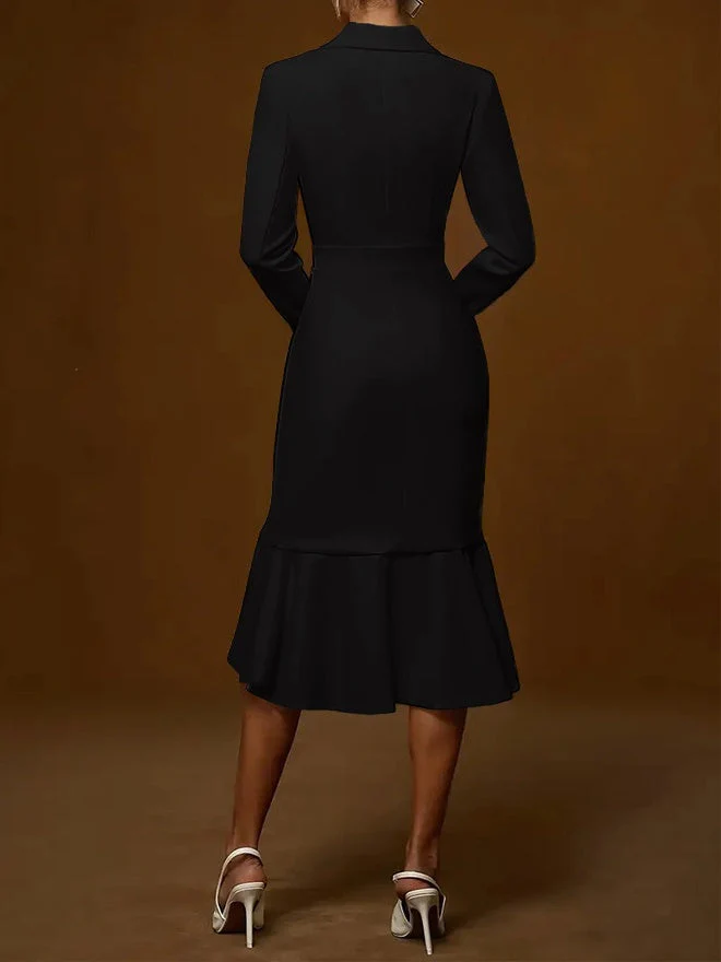 Suit Collar, Elegant, Fitted Waist, Bodycon, Fishtail Midi Dress - Image 6