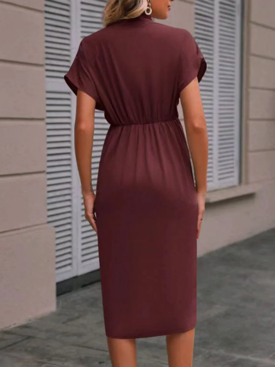 V-neck Solid Color Sleeveless Pleated Mini&Short Dresses - Image 7