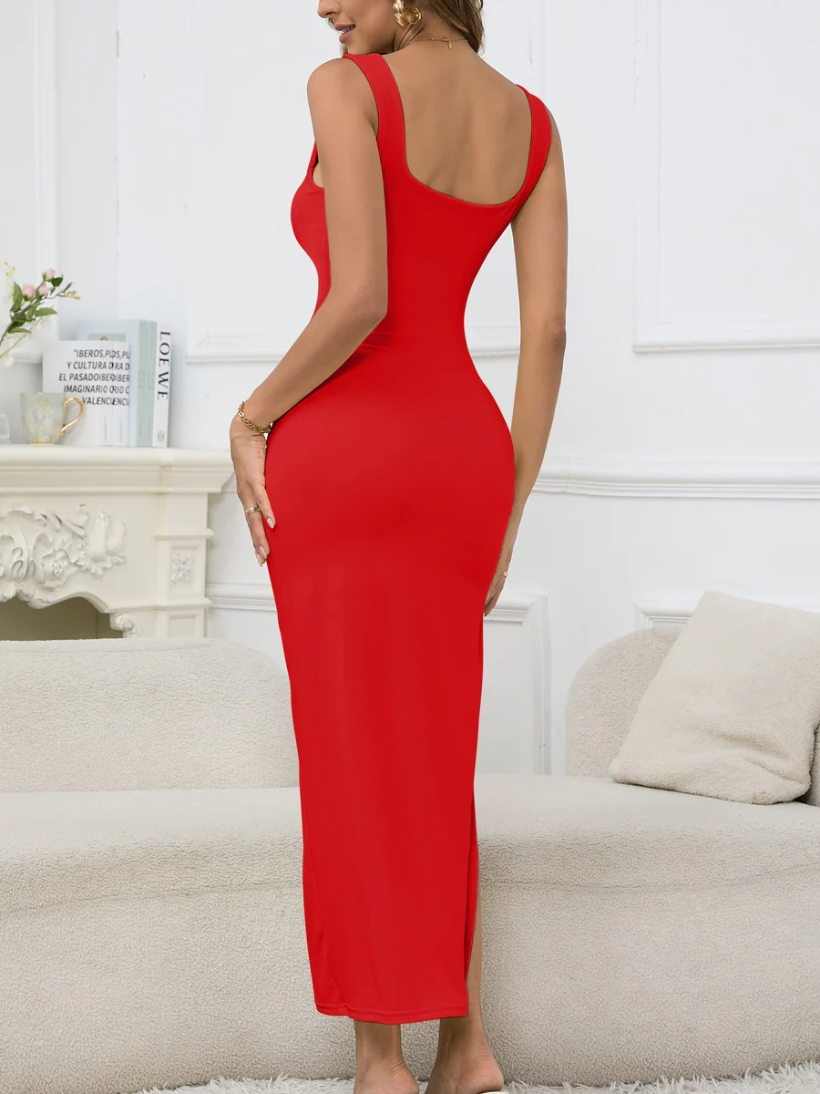 Solid Color Halter-neck Cutout Midi Dress - Image 17