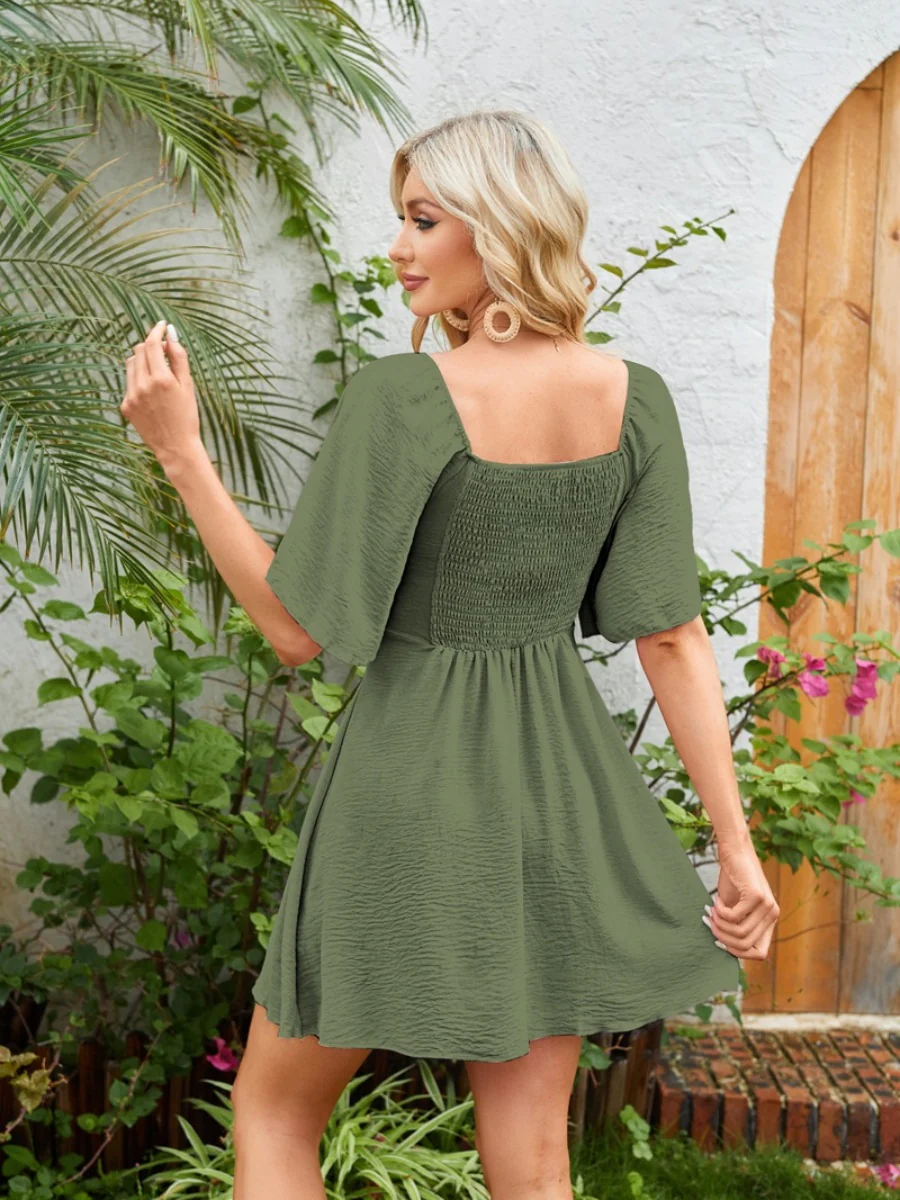 V-neck Bow Tie Short-sleeved Mini Dress - Image 12