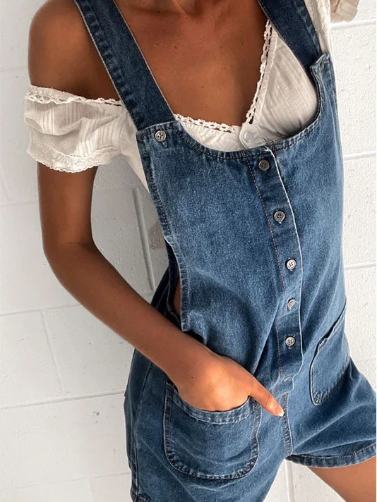 Straight-leg Denim Overalls Shorts - Image 15