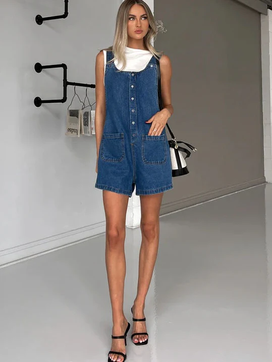 Straight-leg Denim Overalls Shorts - Image 16
