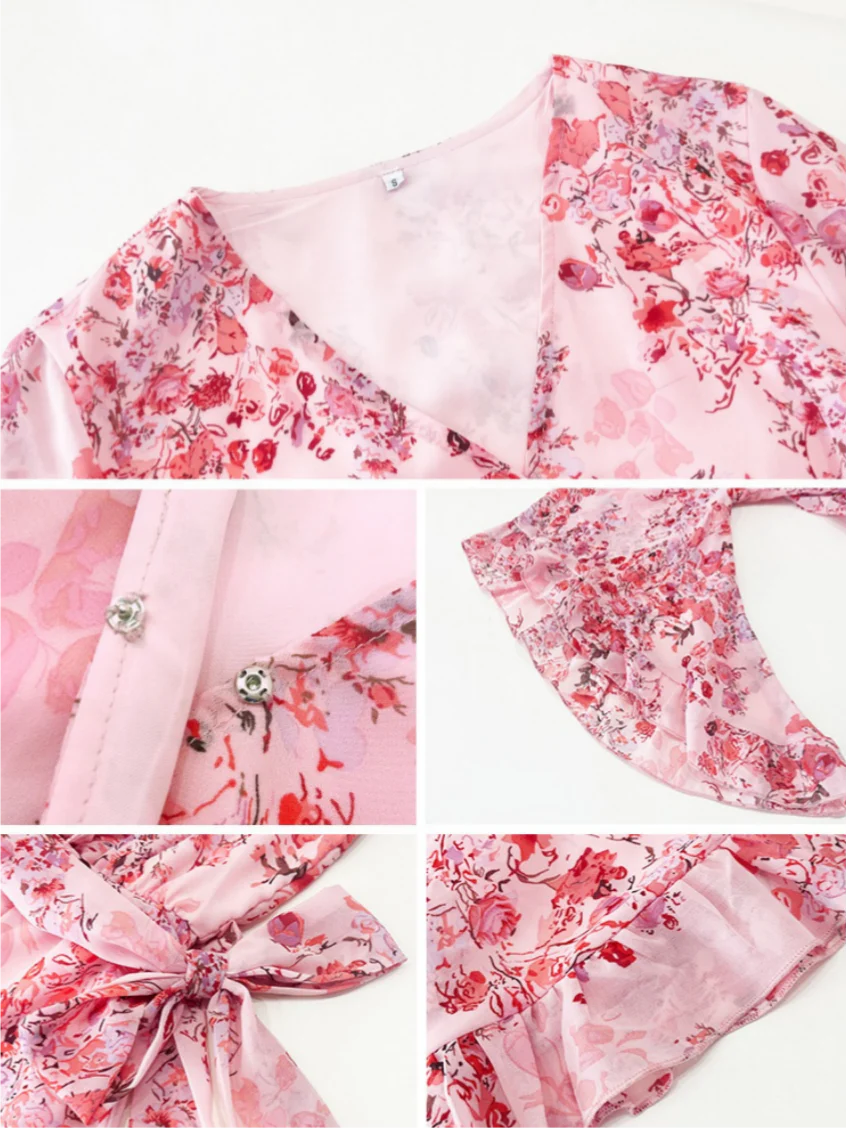 Floral Print Tie-waist Chiffon Short Dress - Image 6