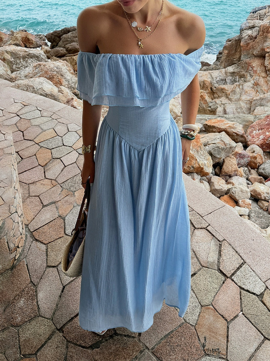 Blue Resort-style Strapless Off-shoulder Long Dress - Image 4