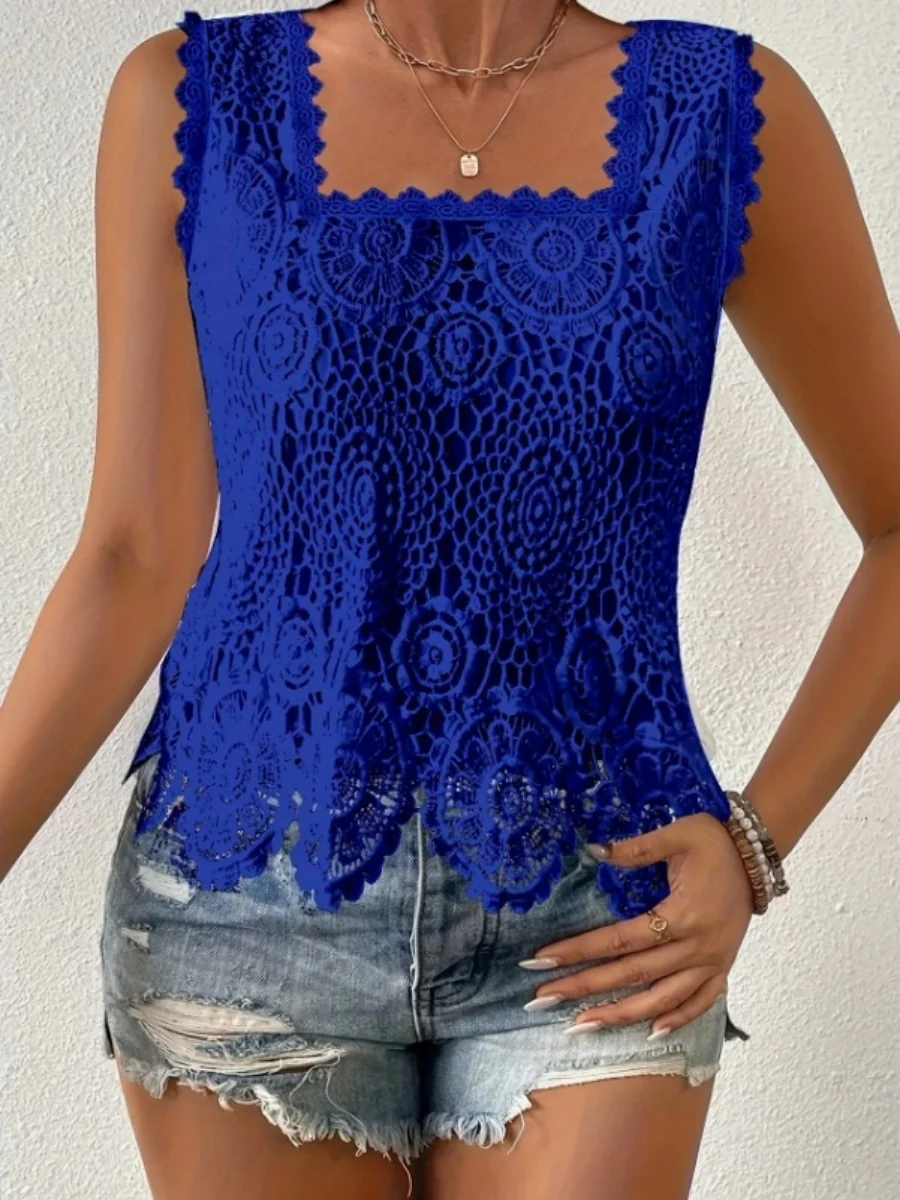 Square Neck Heavy-duty Crochet Openwork Flower Vest - Image 16