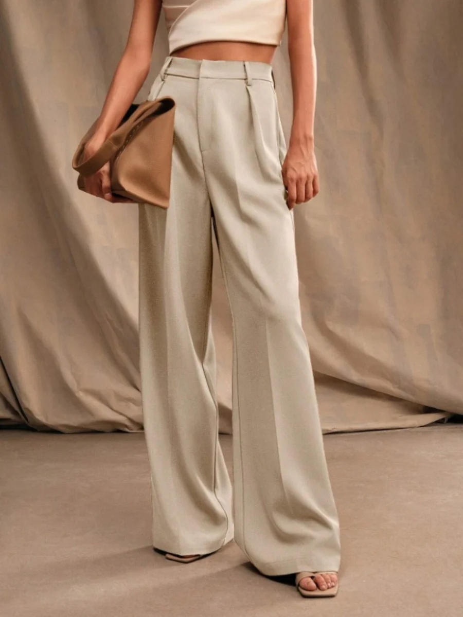 Commuting Loose High-waisted Straight Wide-leg Trousers - Image 12