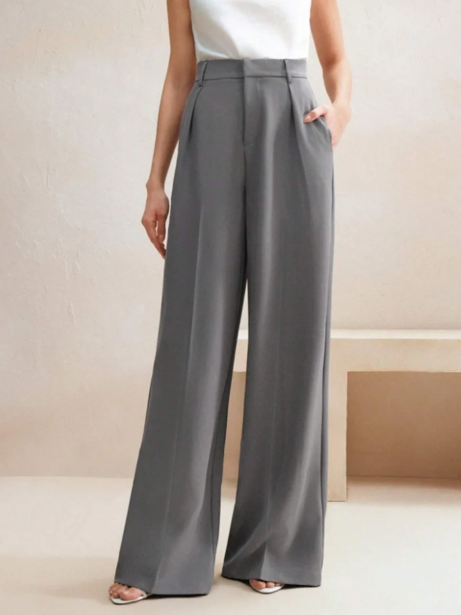 Commuting Loose High-waisted Straight Wide-leg Trousers - Image 15
