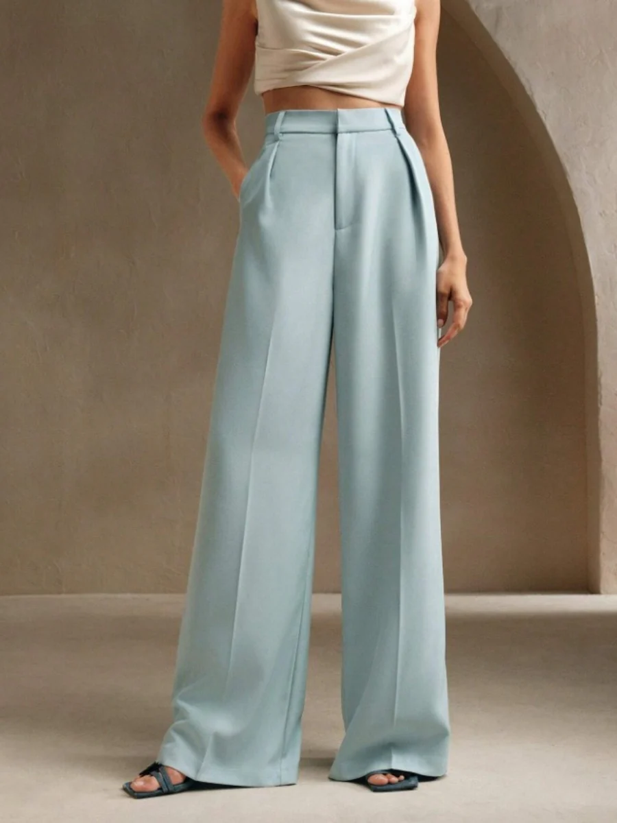 Commuting Loose High-waisted Straight Wide-leg Trousers - Image 19