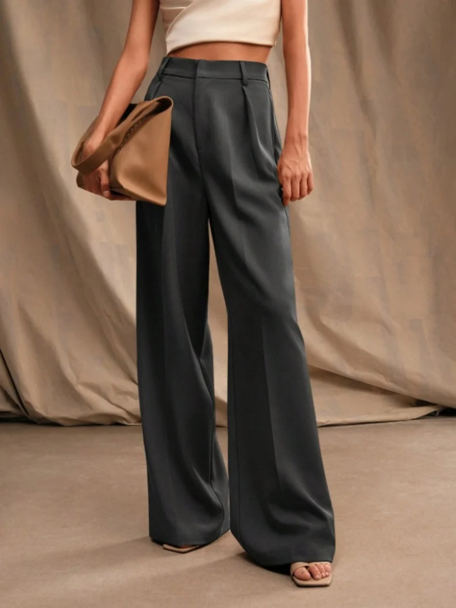 Commuting Loose High-waisted Straight Wide-leg Trousers - Image 21