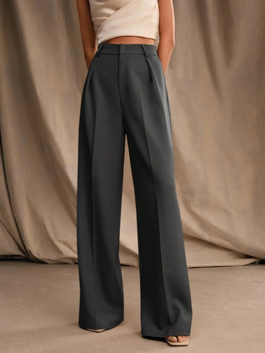 Commuting Loose High-waisted Straight Wide-leg Trousers - Image 23
