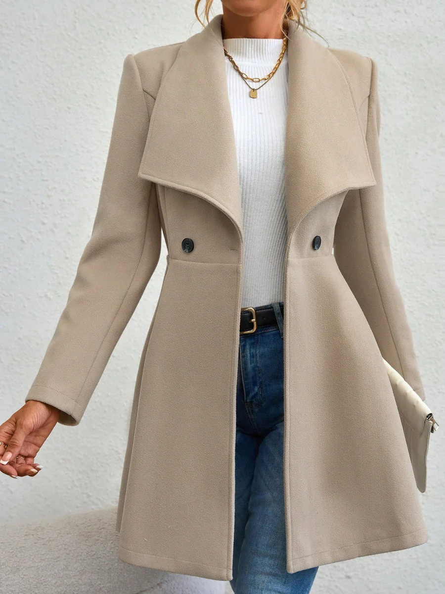 Slim Fit Lapel Buttons Solid Color Woolen Cloth Coats