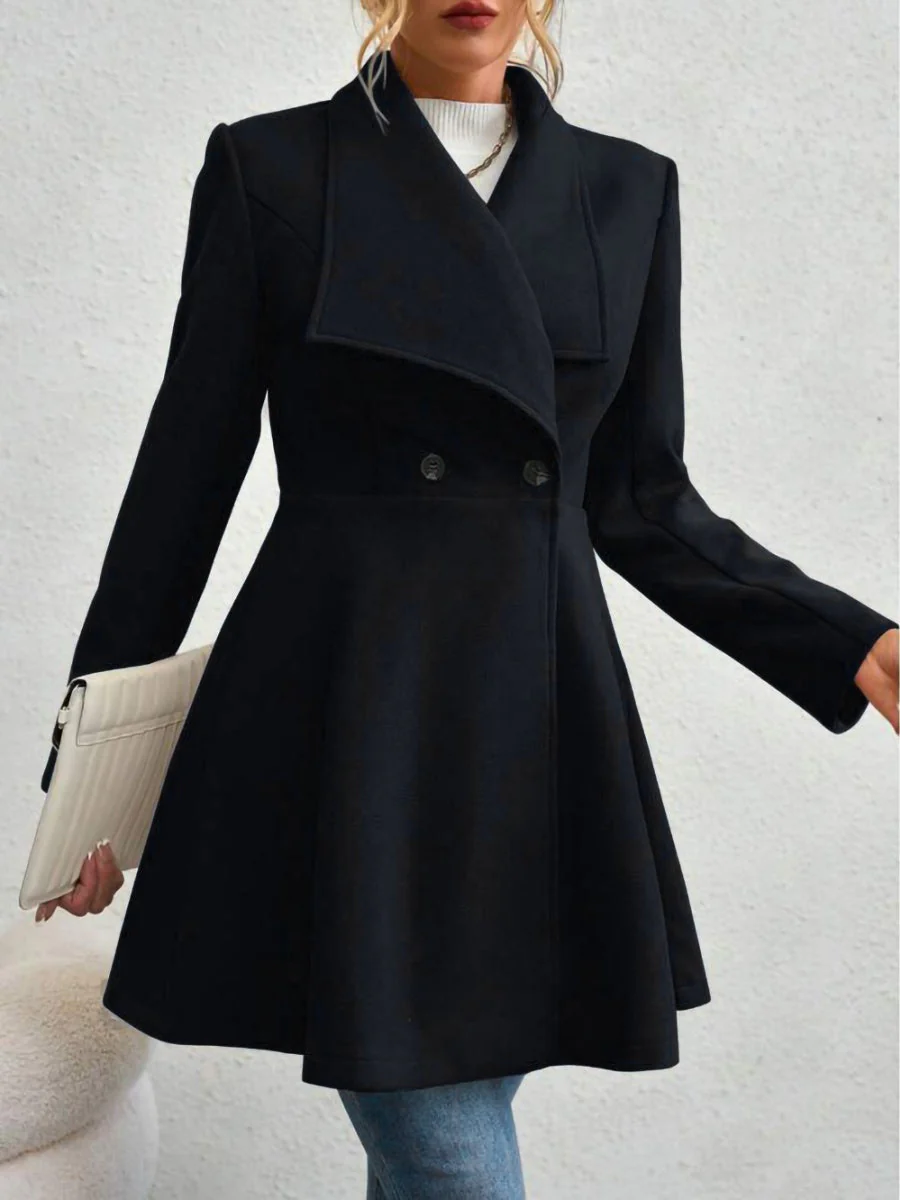 Slim Fit Lapel Buttons Solid Color Woolen Cloth Coats - Image 10