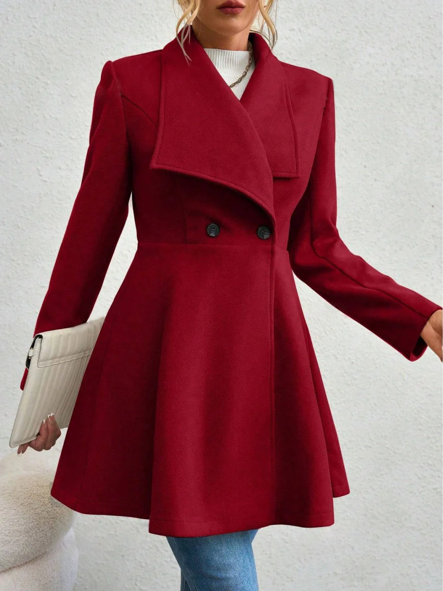 Slim Fit Lapel Buttons Solid Color Woolen Cloth Coats - Image 6