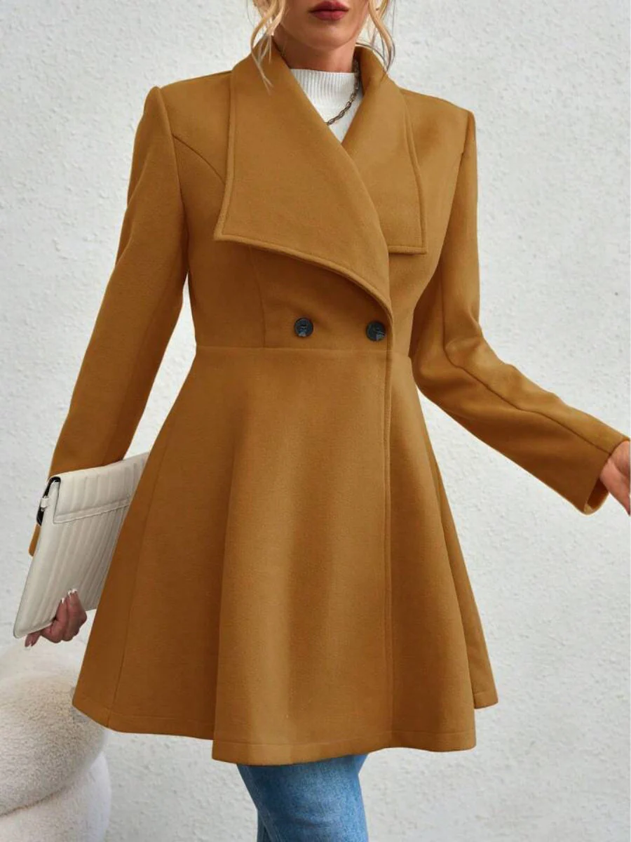 Slim Fit Lapel Buttons Solid Color Woolen Cloth Coats - Image 8
