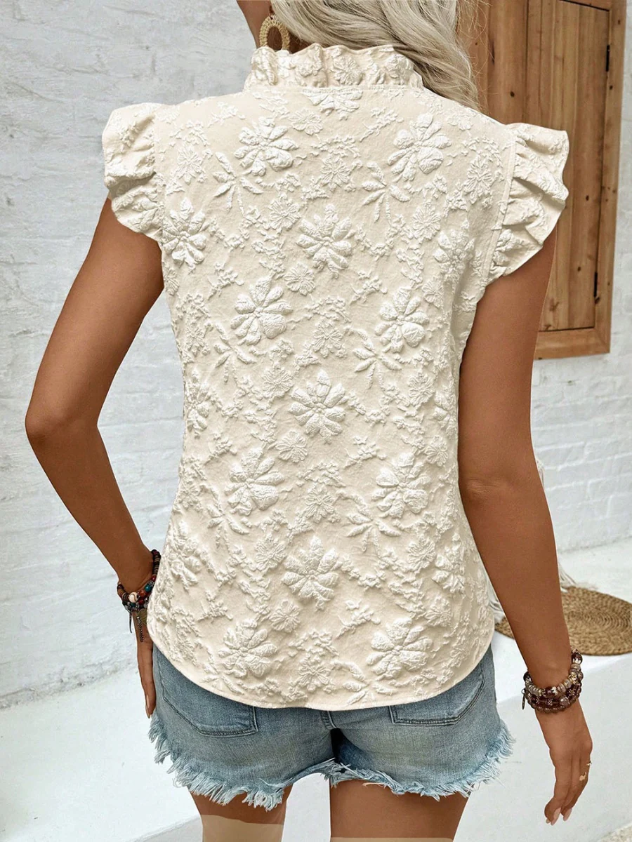 Pullover Jacquard Short-sleeved T-shirt With Ruffles - Image 2