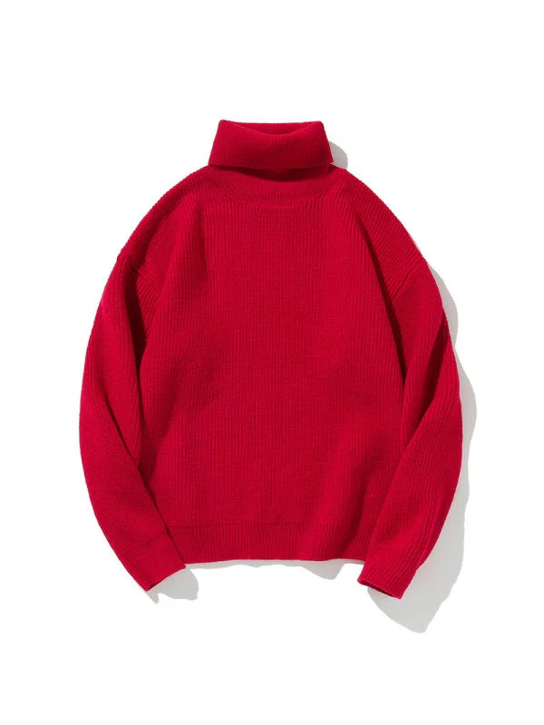 Simplicity Solid Color Loose Long Sleeve Turtleneck Sweater - Image 11