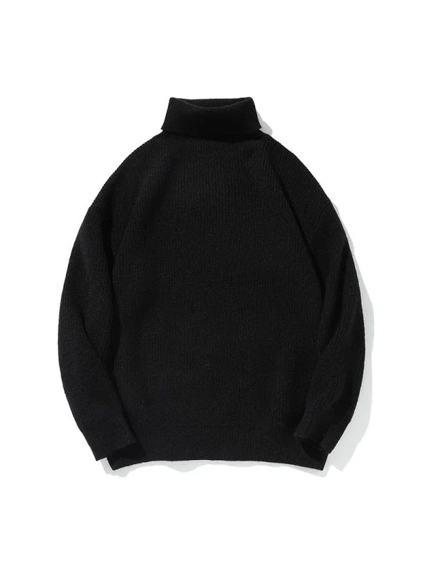 Simplicity Solid Color Loose Long Sleeve Turtleneck Sweater - Image 12