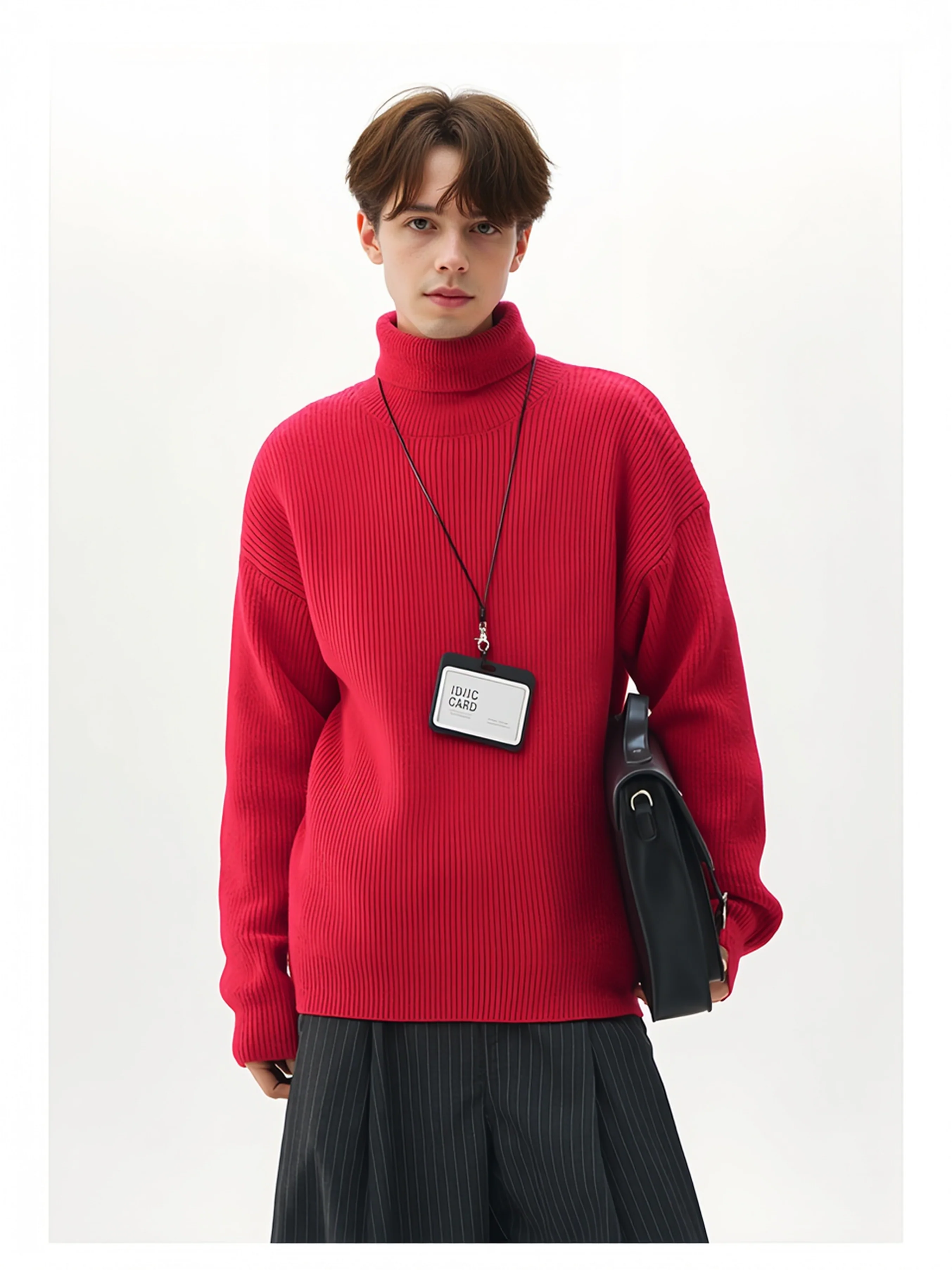 Simplicity Solid Color Loose Long Sleeve Turtleneck Sweater - Image 2