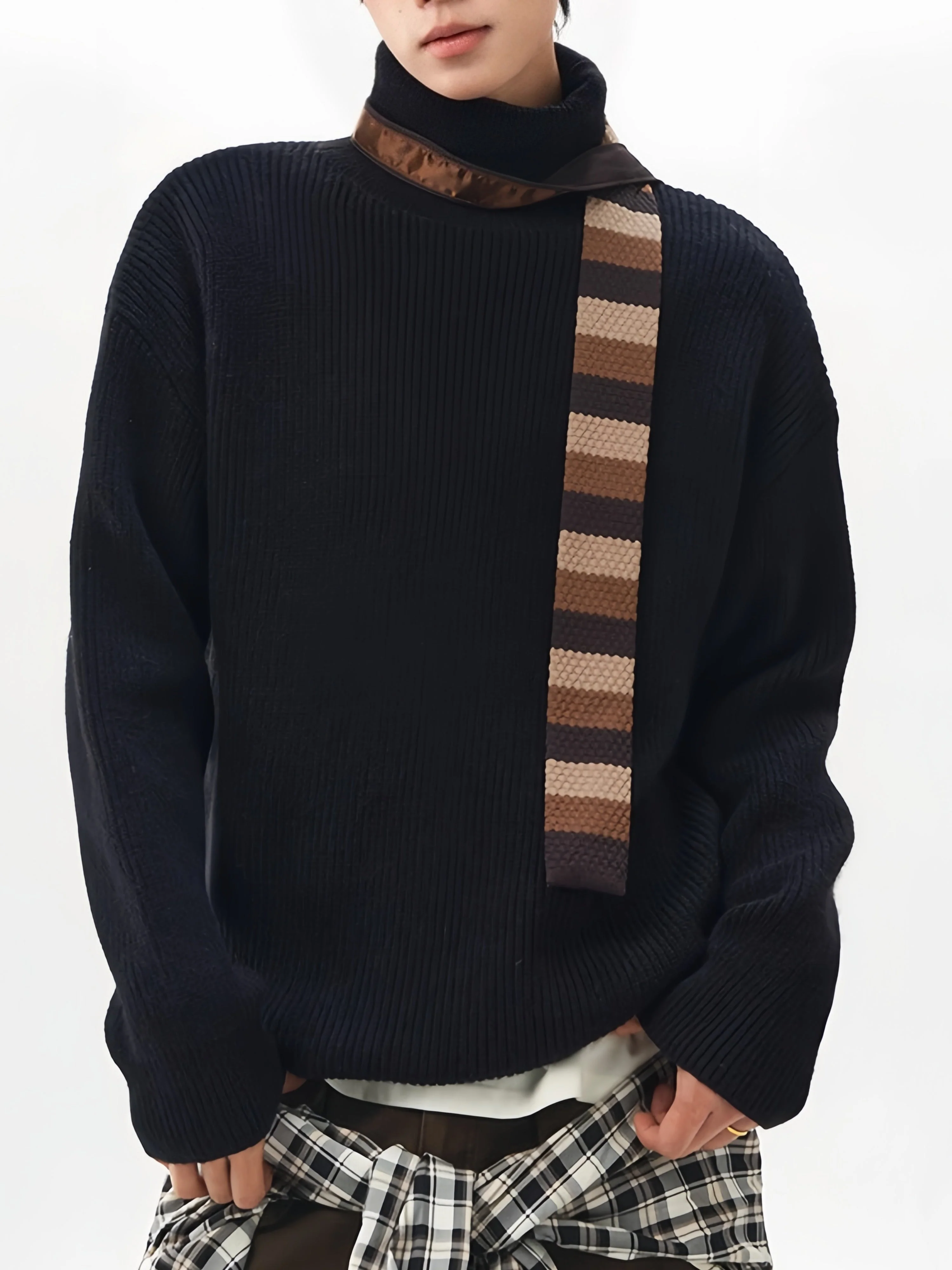 Simplicity Solid Color Loose Long Sleeve Turtleneck Sweater - Image 3