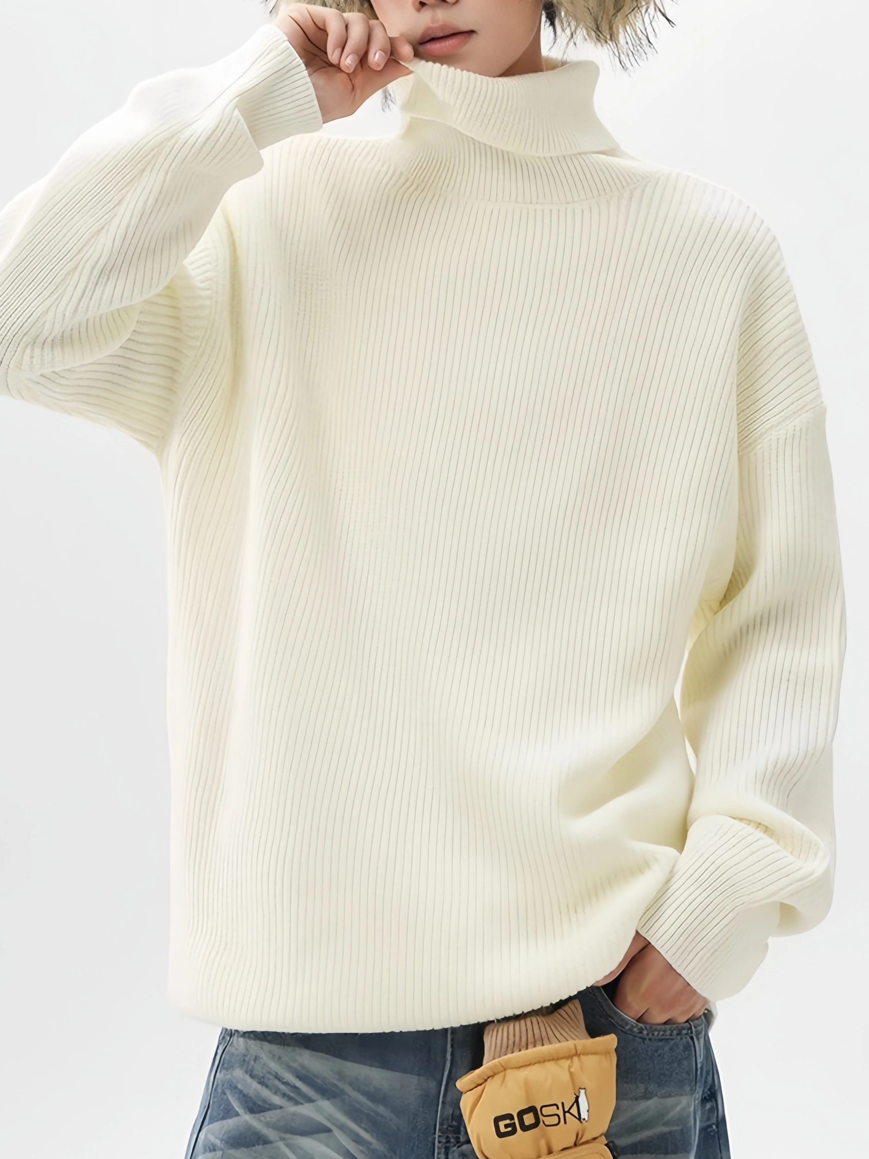 Simplicity Solid Color Loose Long Sleeve Turtleneck Sweater - Image 4