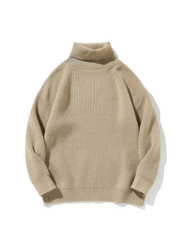 Simplicity Solid Color Loose Long Sleeve Turtleneck Sweater - Image 7