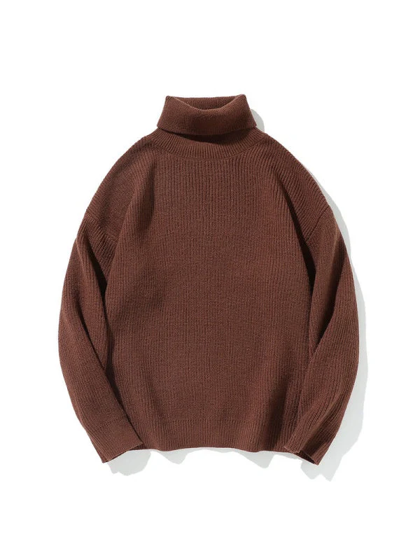 Simplicity Solid Color Loose Long Sleeve Turtleneck Sweater - Image 8