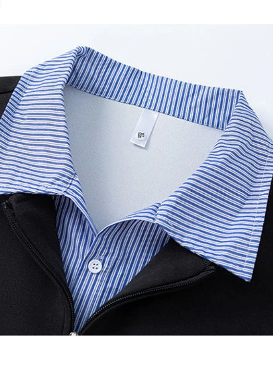 Mock-layer Striped-panel Polo Shirt - Image 7
