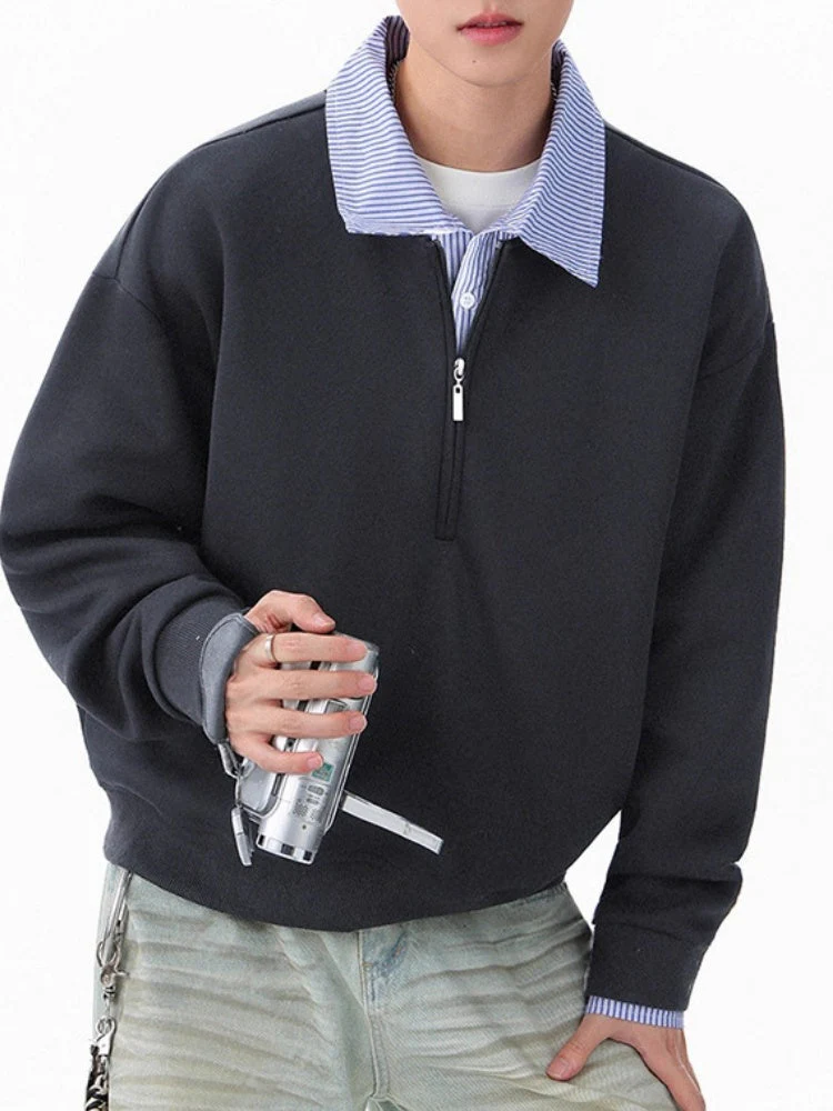 Mock-layer Striped-panel Polo Shirt - Image 8
