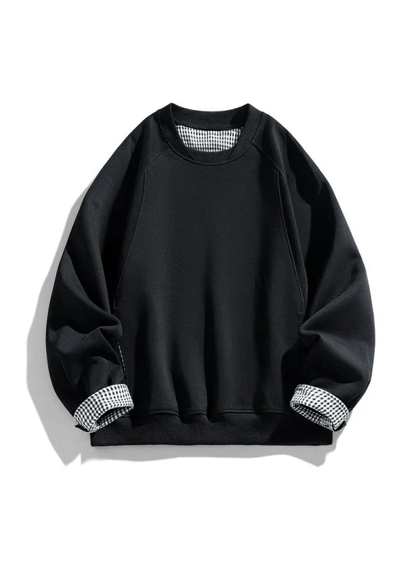 Plaid-Panel Clean-Fit Boxy Crew-Neck Sweatshirt - Image 6
