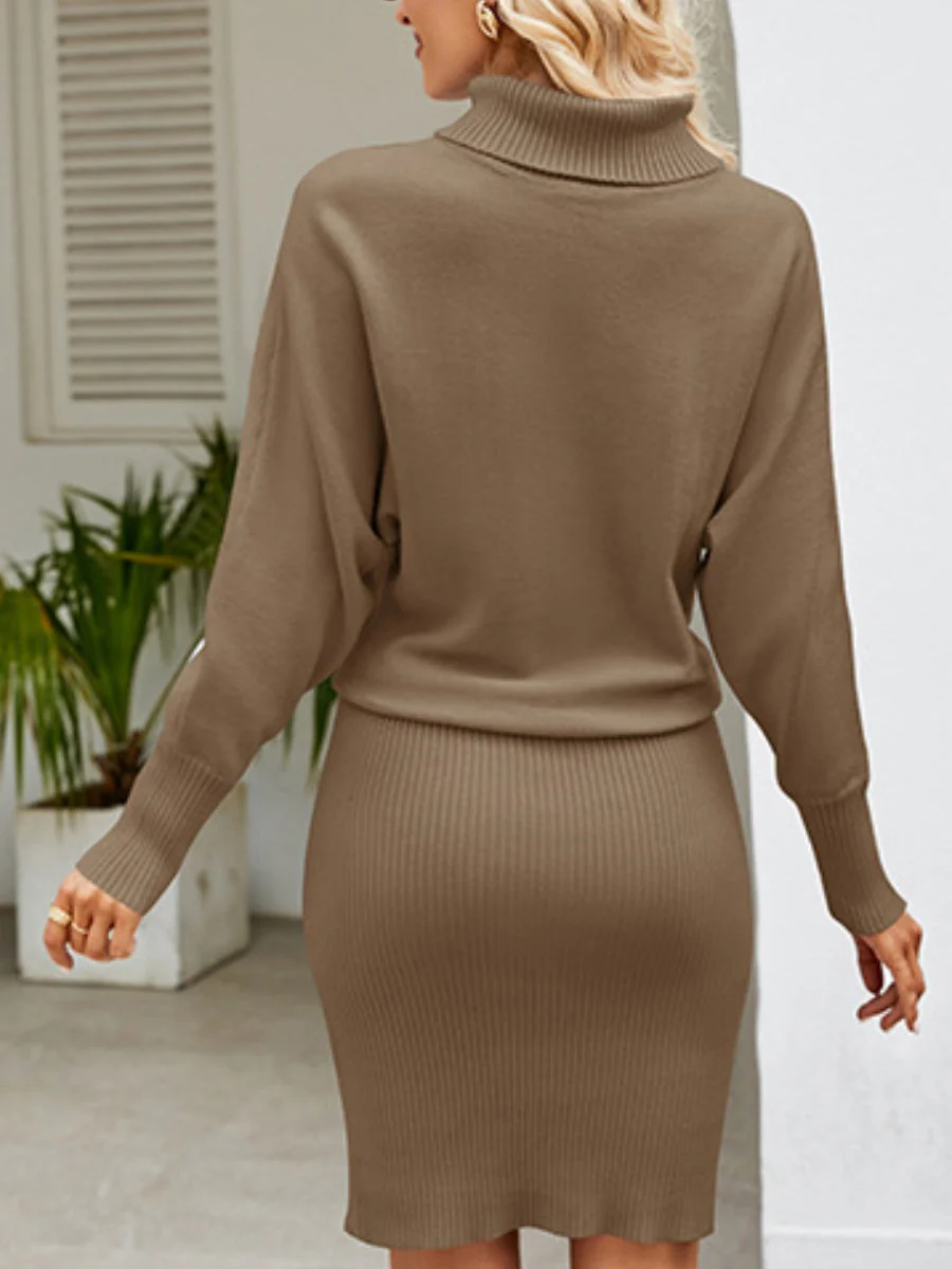 Knitting Turtleneck Jacquard Long Sleeve Mini&Short Dresses - Image 2