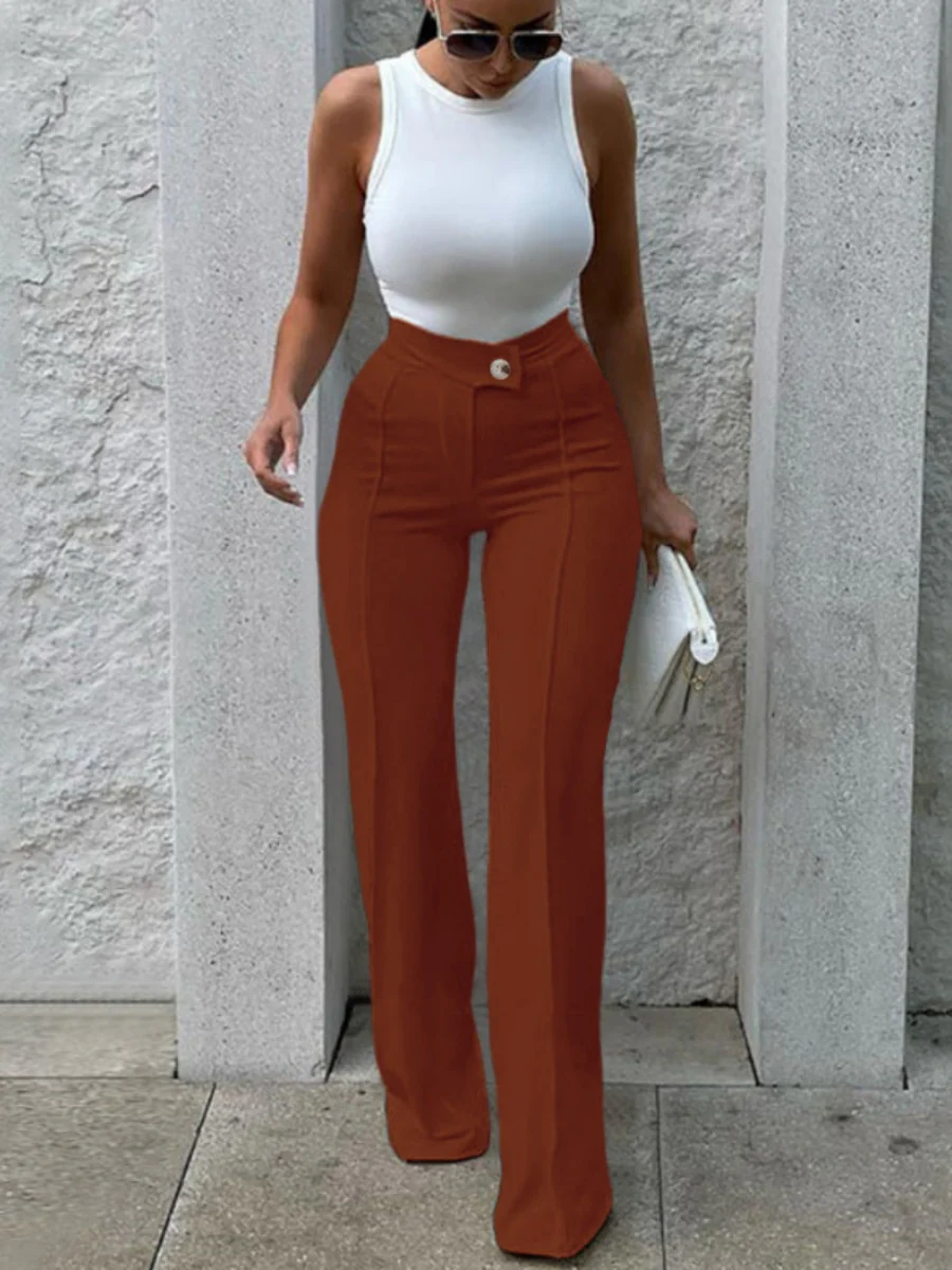 Mildly Spicy High Waist Buttons Wide-leg Pants Pants - Image 16