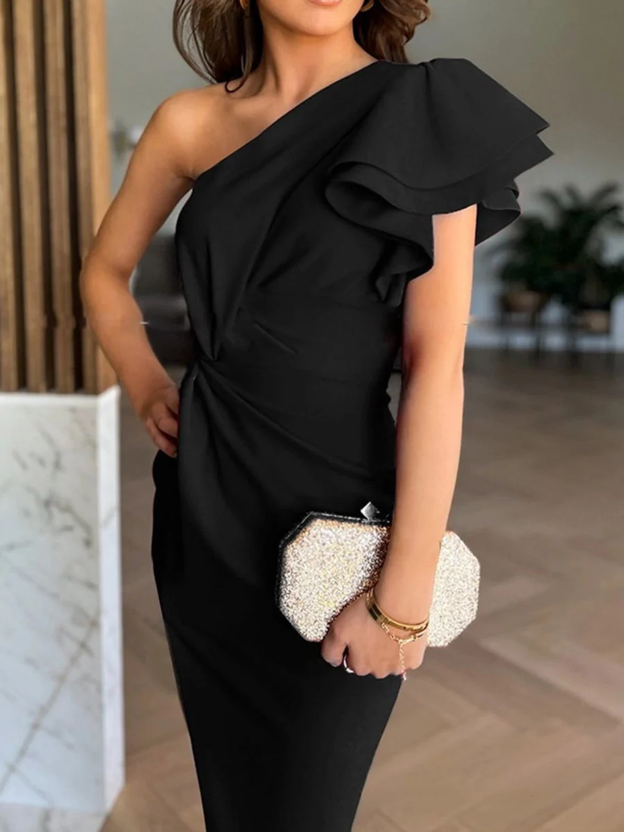 Sloping Shoulders Irregular Formal Dress Midi Dresses - Image 9