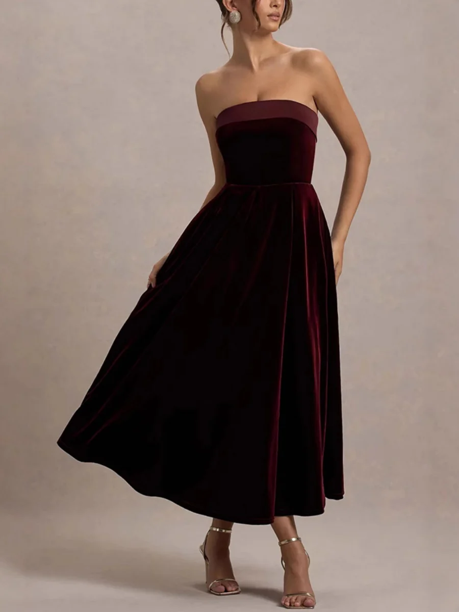 Velvet Tube Top Evening Dress Maxi Dresses