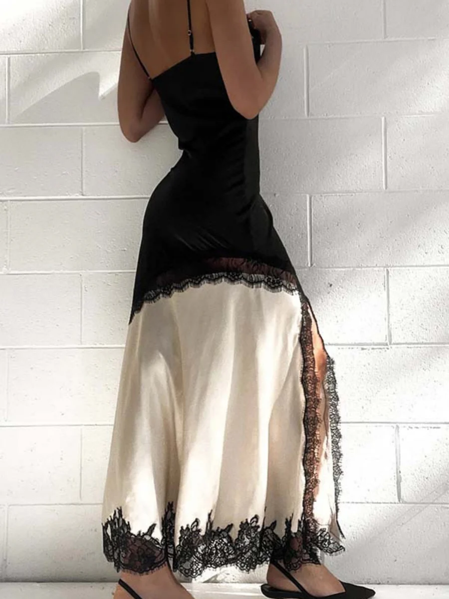 Lace Splicing Color-blocked Reunion Maxi Dresses - Image 10