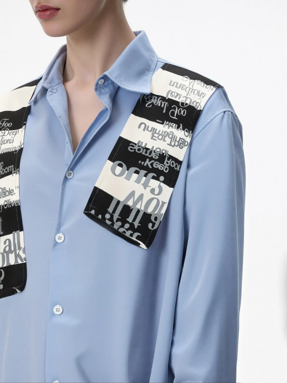 Patchwork Striped Shirt with Shawl Accent - Image 6