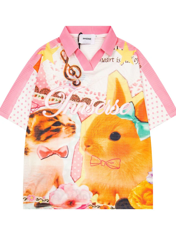 Cartoon Printed Loose-fit Mesh Breathable Quick-drying T-shirts - Image 2