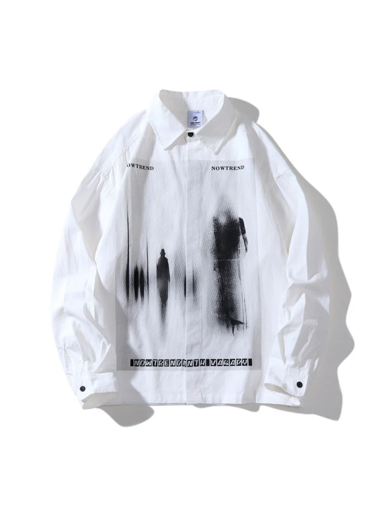 Shadow Print Personality Loose Lapel Long-sleeved Shirt - Image 7