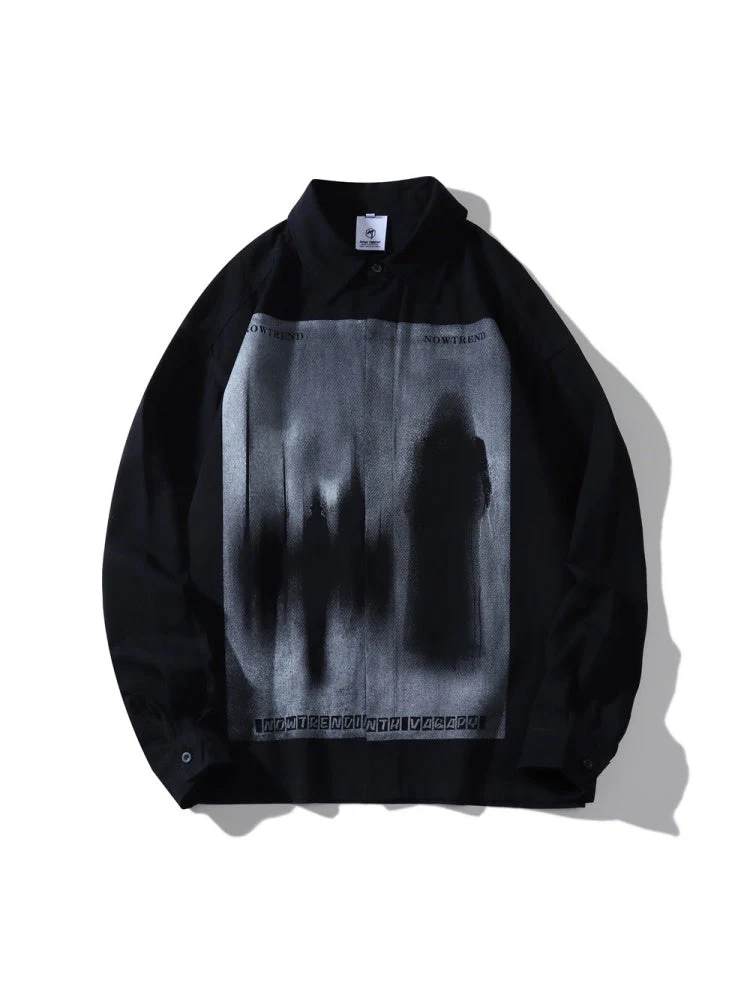 Shadow Print Personality Loose Lapel Long-sleeved Shirt - Image 8