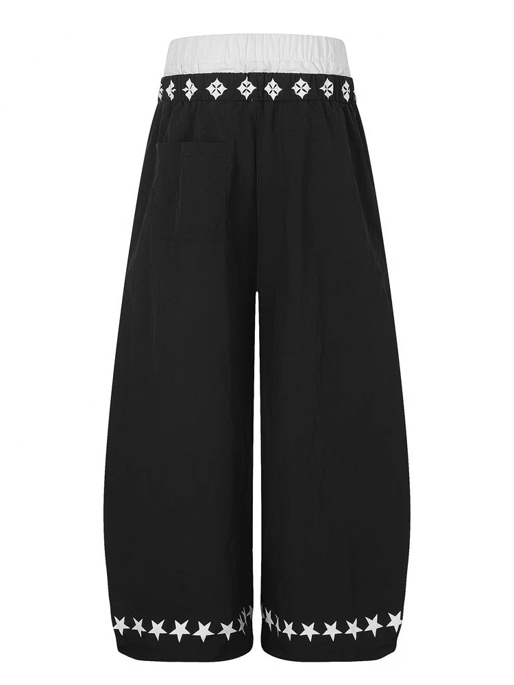 Layered-look Color Matching Wide-leg Vibe Letter Printed Double Waistband Pants - Image 7