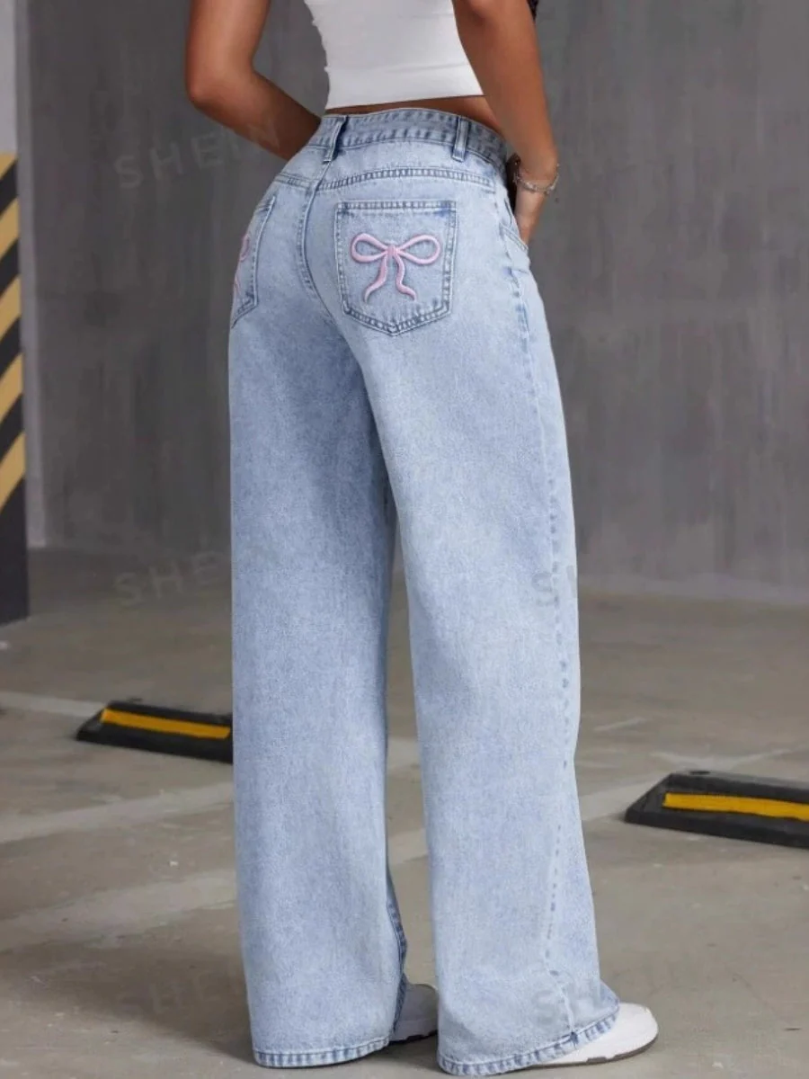 Liber Autumn Women's Embroidery Bow Jeans - Image 14