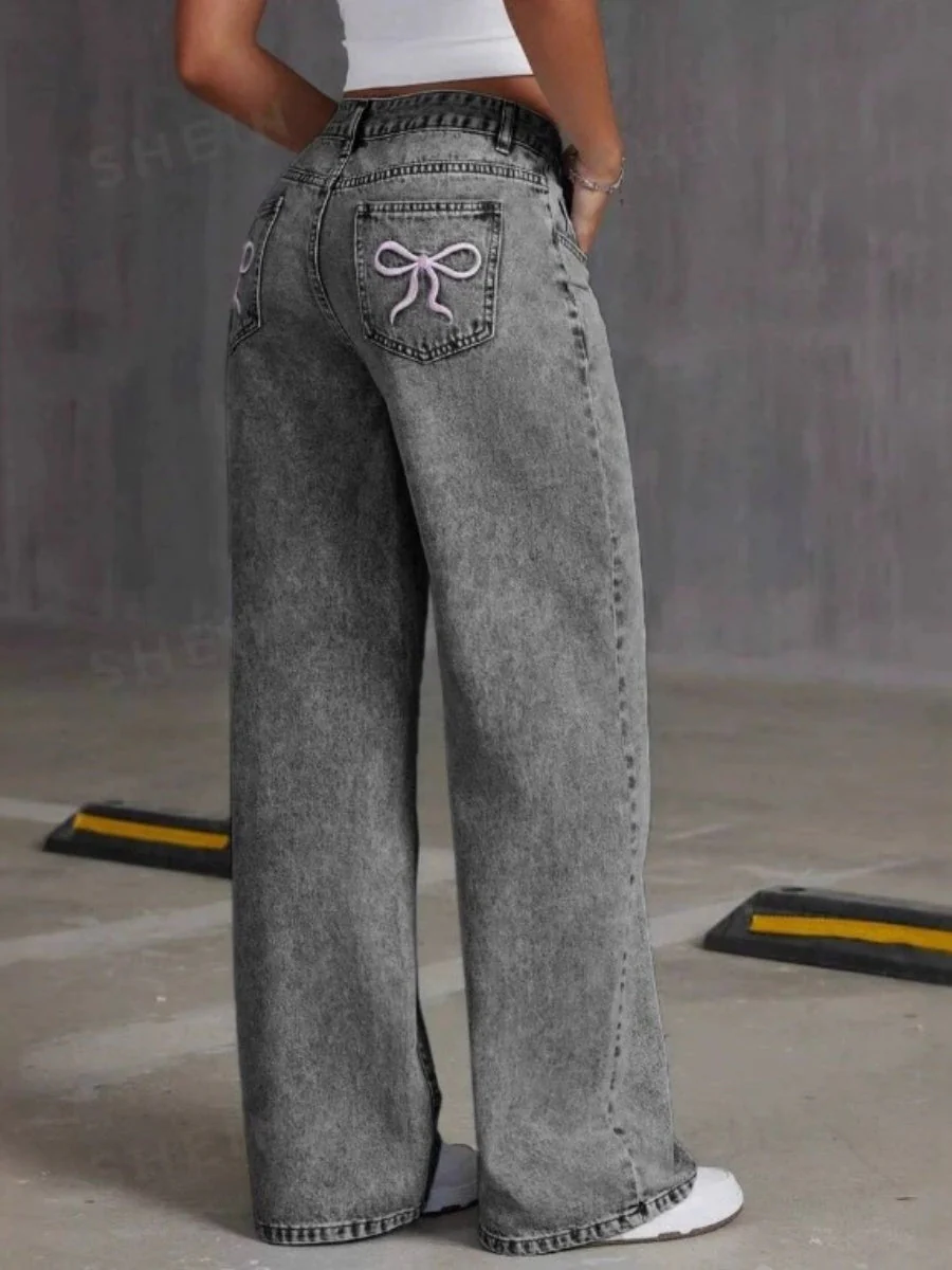 Liber Autumn Women's Embroidery Bow Jeans - Image 6