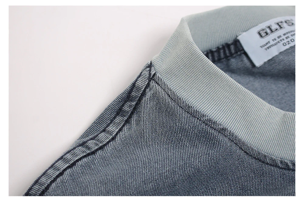 Washed Patches Stereo Embroidery Denim T-shirt - Image 5