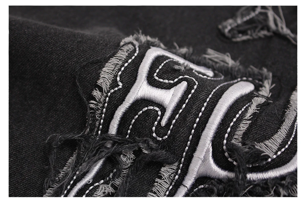 Washed Patches Stereo Embroidery Denim T-shirt - Image 8