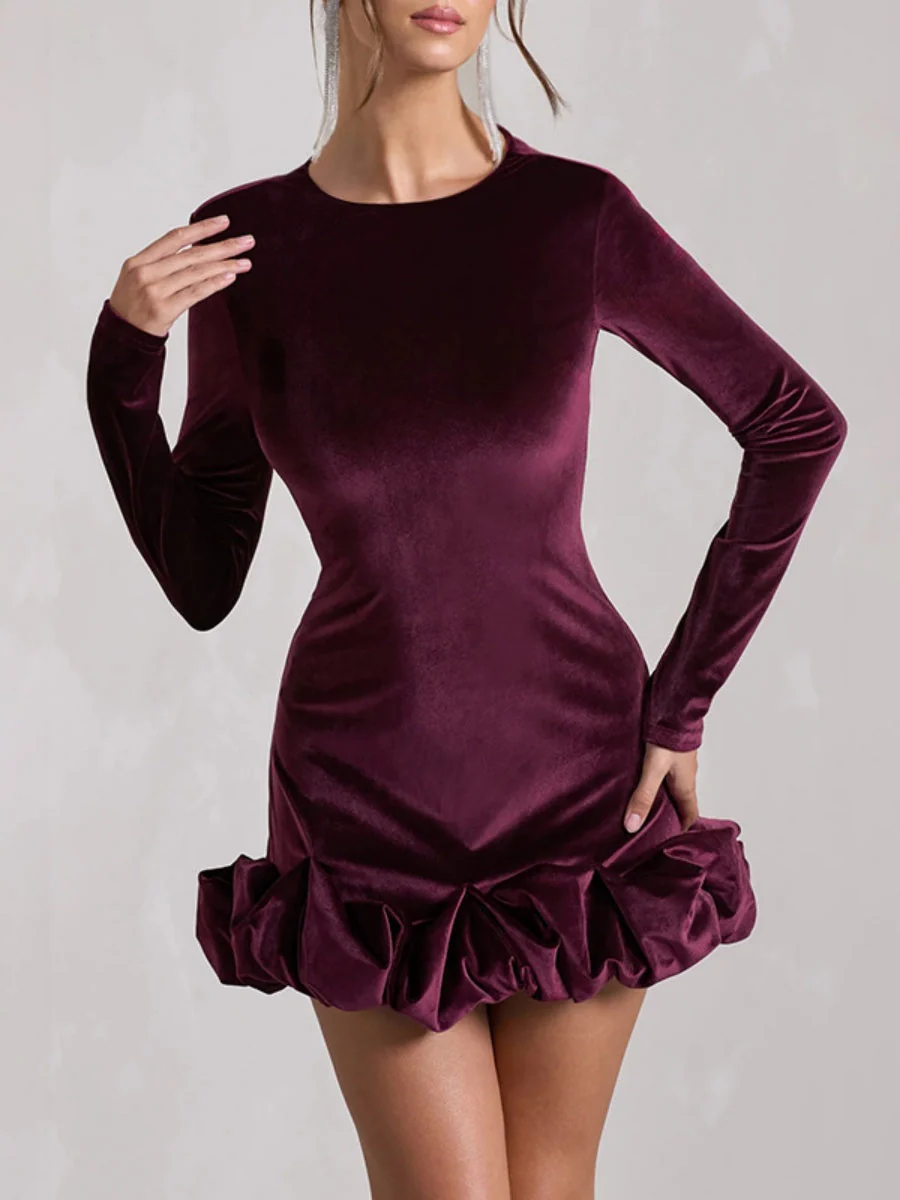 Liber Autumn Women's Pleated Velvet Mini&Short Dresses - Image 2