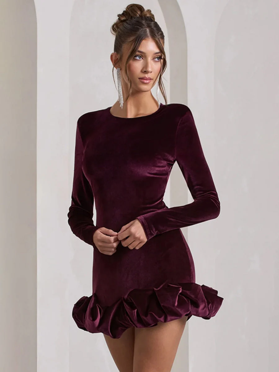 Liber Autumn Women's Pleated Velvet Mini&Short Dresses - Image 4